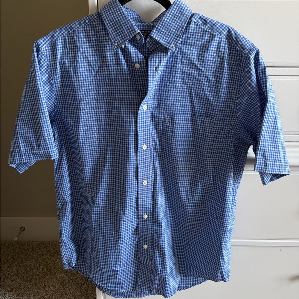 Roundtree & Yorke Blue Gingham Short-Sleeve Button-Down Shirt